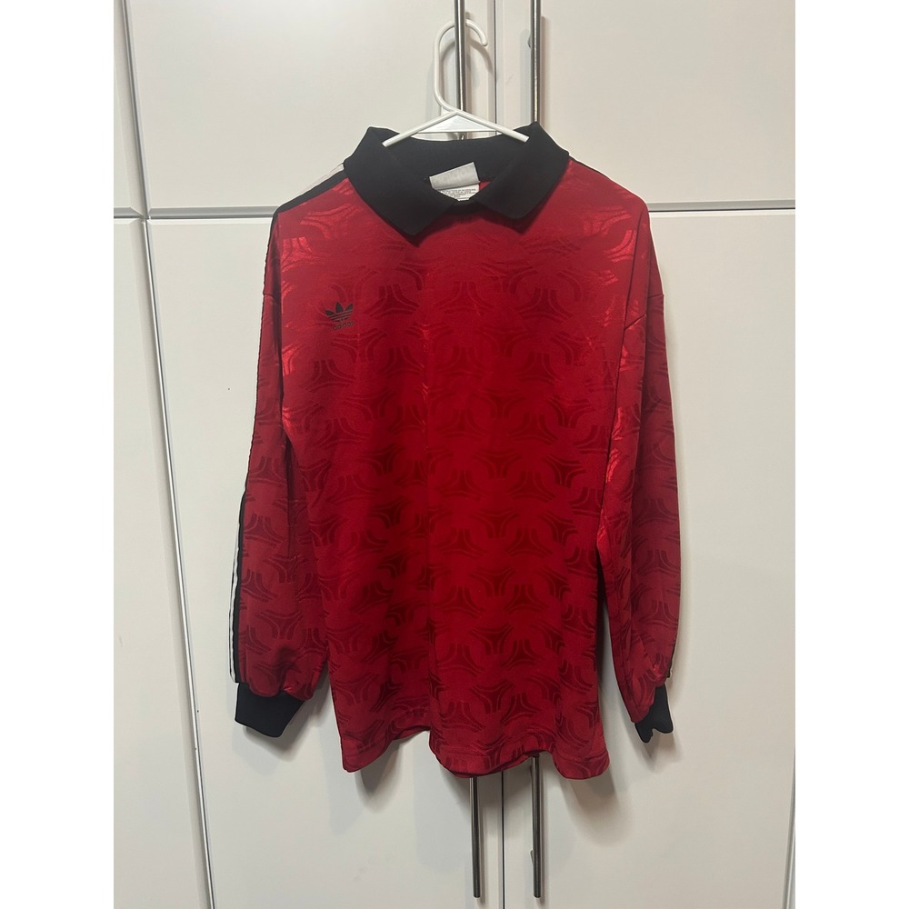 Vintage Adidas Trefoil Soccer Jersey‎ Red Black Long Sleeve Made in USA Small